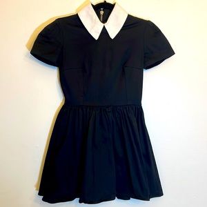 DEANDRI Goth Wednesday Addams ROSELLE Pleated Black Peter Pan Collar Dress sz S